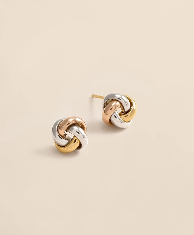 Brooks Brothers Women 14k Yellow-White-Rose Gold Knot Stud Earrings