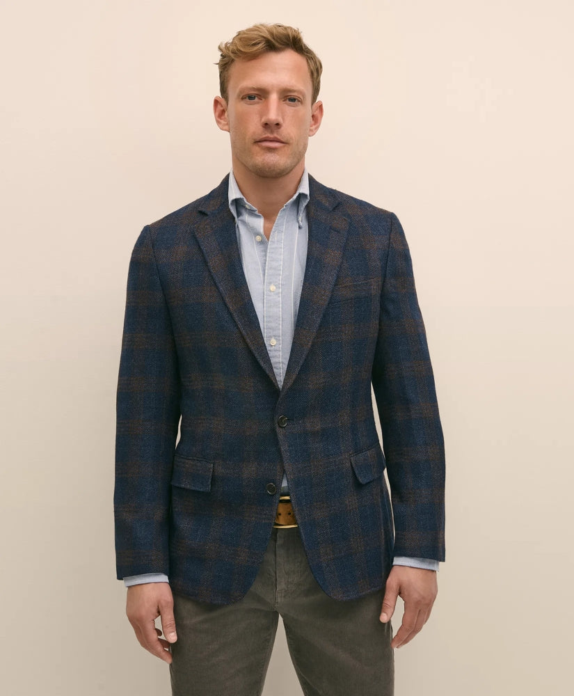 Brooks Brothers Sale Classic Fit Wool-Cotton-Silk-Cashmere Hopsack Check Sport Coat