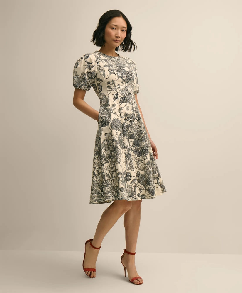 Brooks Brothers Women Cotton Blend Puff-Sleeve Floral Print Dress