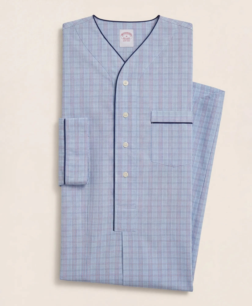 Brooks Brothers Men Cotton Broadcloth Glen Plaid Nightshirt