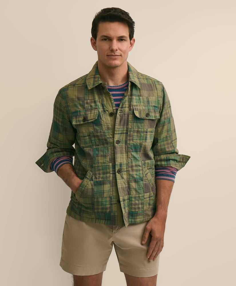 Brooks Brothers Men Cotton Patchwork Madras Shirt Jacket