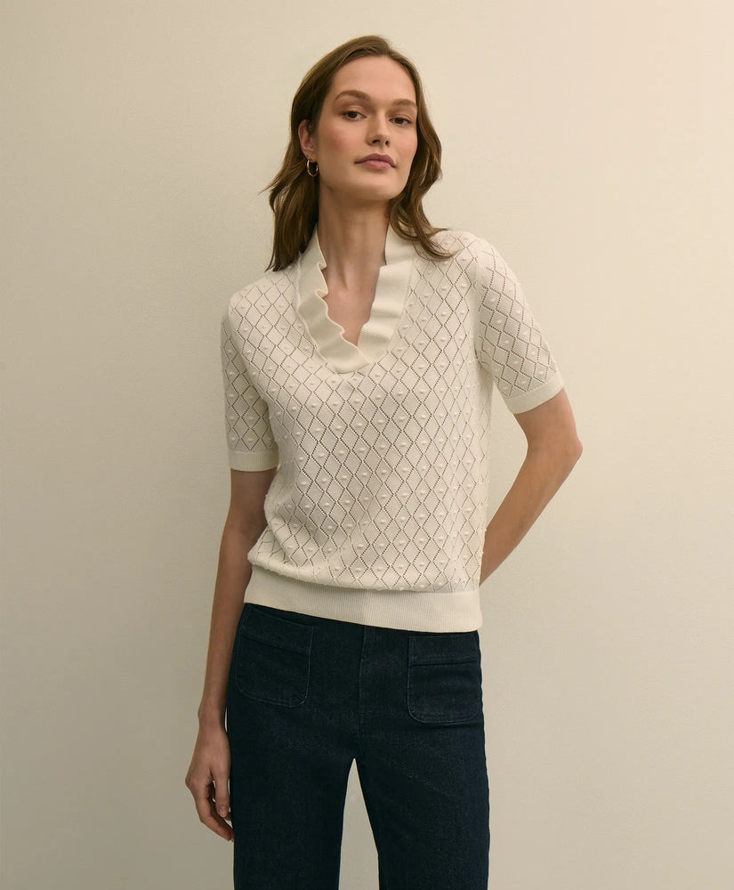 Brooks Brothers Women Cotton Viscose Short-Sleeve Ruffle Sweater