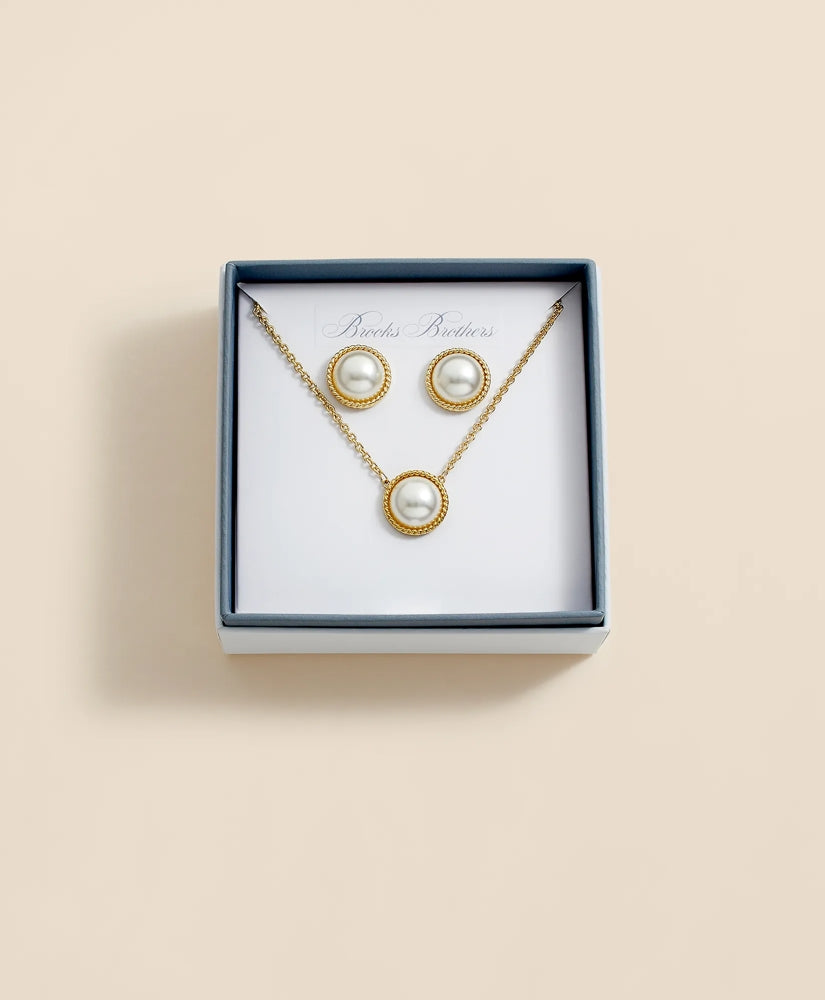 Brooks Brothers Women Faux Pearl Cabochon Rope-Bezel Set