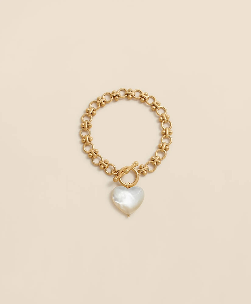 Brooks Brothers Women Gold-Toned Mother-of-Pearl Heart Bracelet