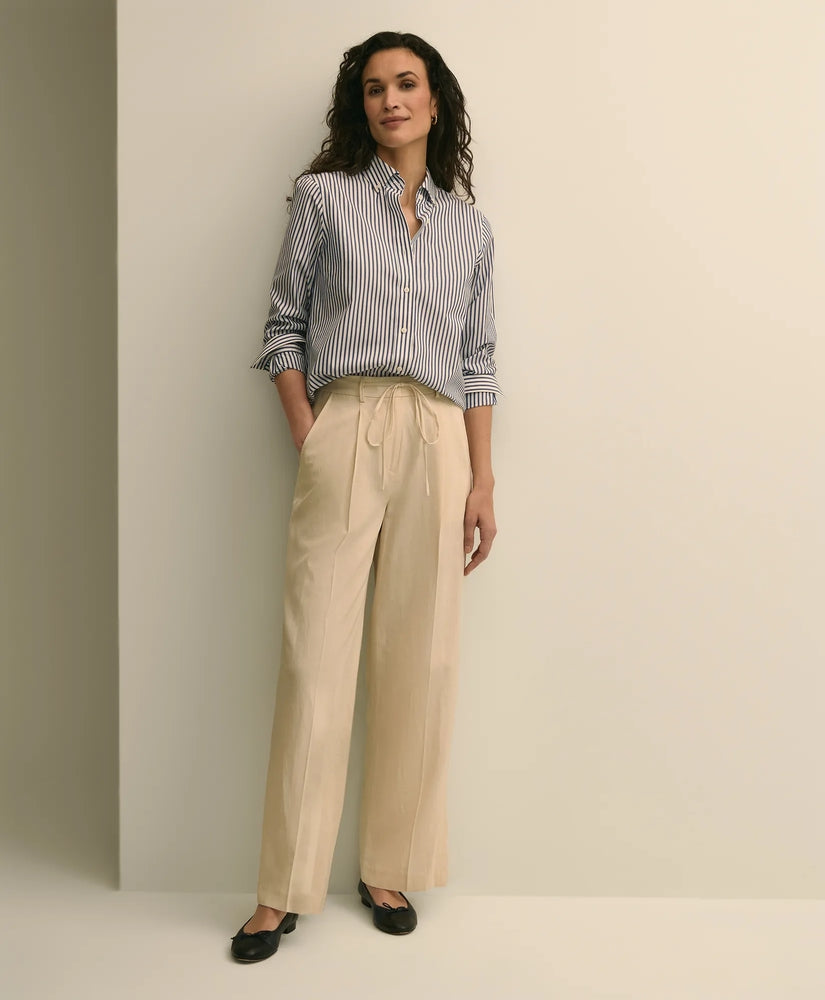 Brooks Brothers Women Linen-Cotton Blend Tie-Waist Wide-Leg Pants