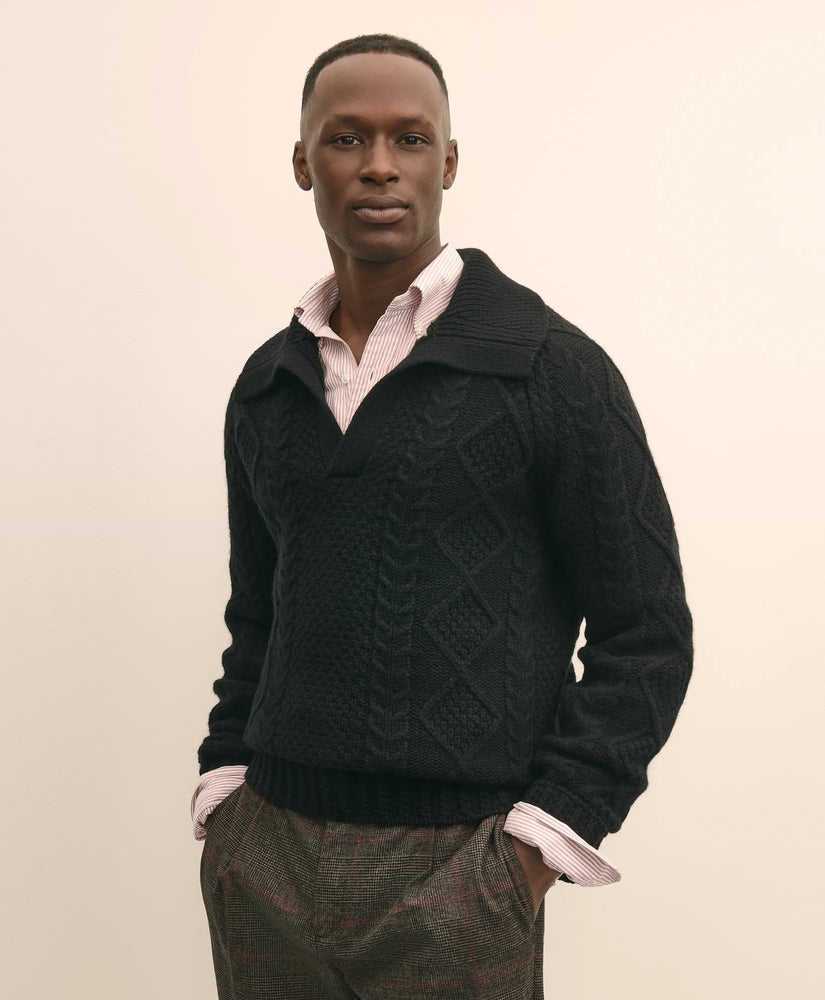 Brooks Brothers Sale Merino Wool Johnny Collar Aran Sweater