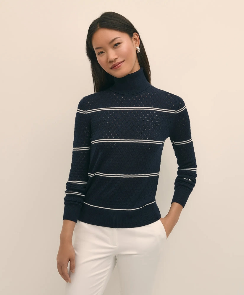 Brooks Brothers Sale Merino Wool Striped Pointelle Turtleneck
