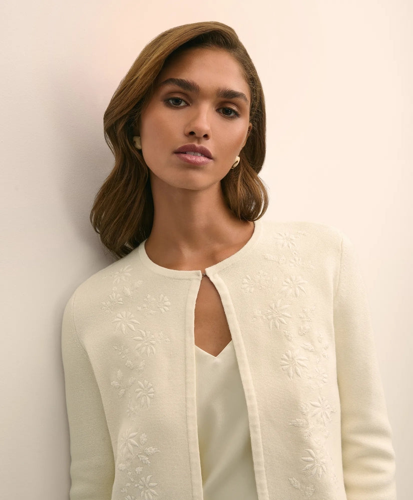 Brooks Brothers Sale Merino-Wool-Cotton Blend Floral Embellished Cardigan