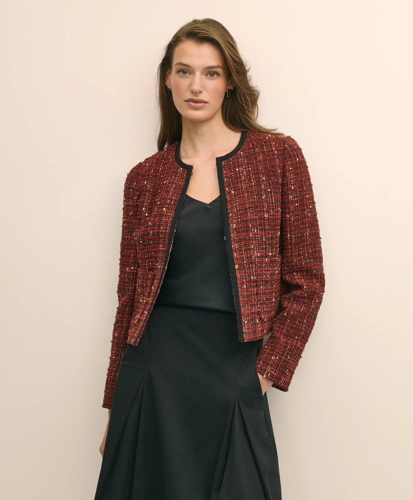 Brooks Brothers Sale Cotton-Wool Blend Boucle Shimmer Cropped Jacket