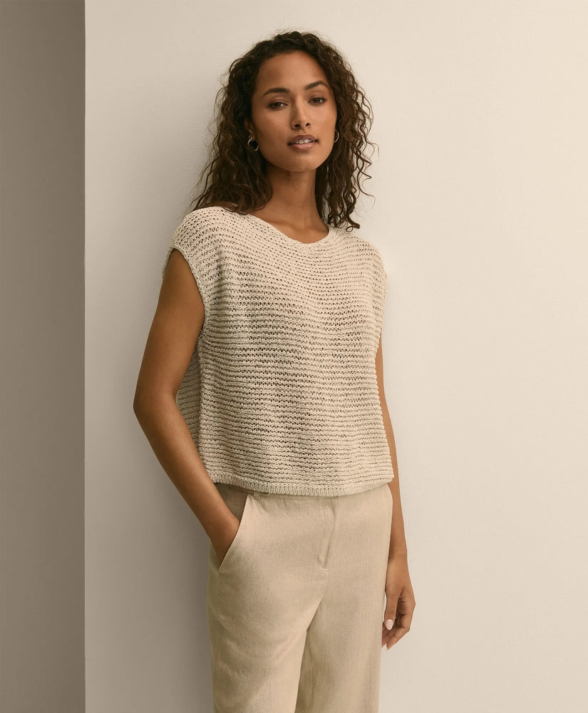 Brooks Brothers Women Relaxed Cotton Blend Short-Sleeve Shimmer Sweater