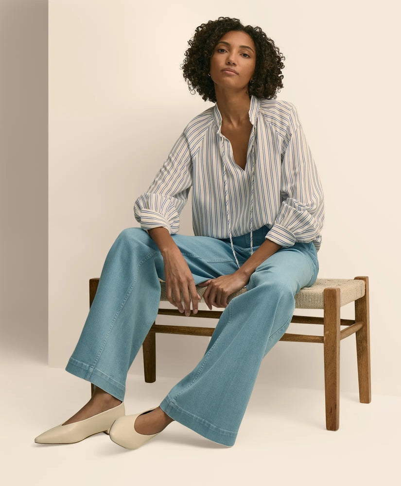 Brooks Brothers Sale Relaxed Tie-Neck Stripe Peasant Blouse