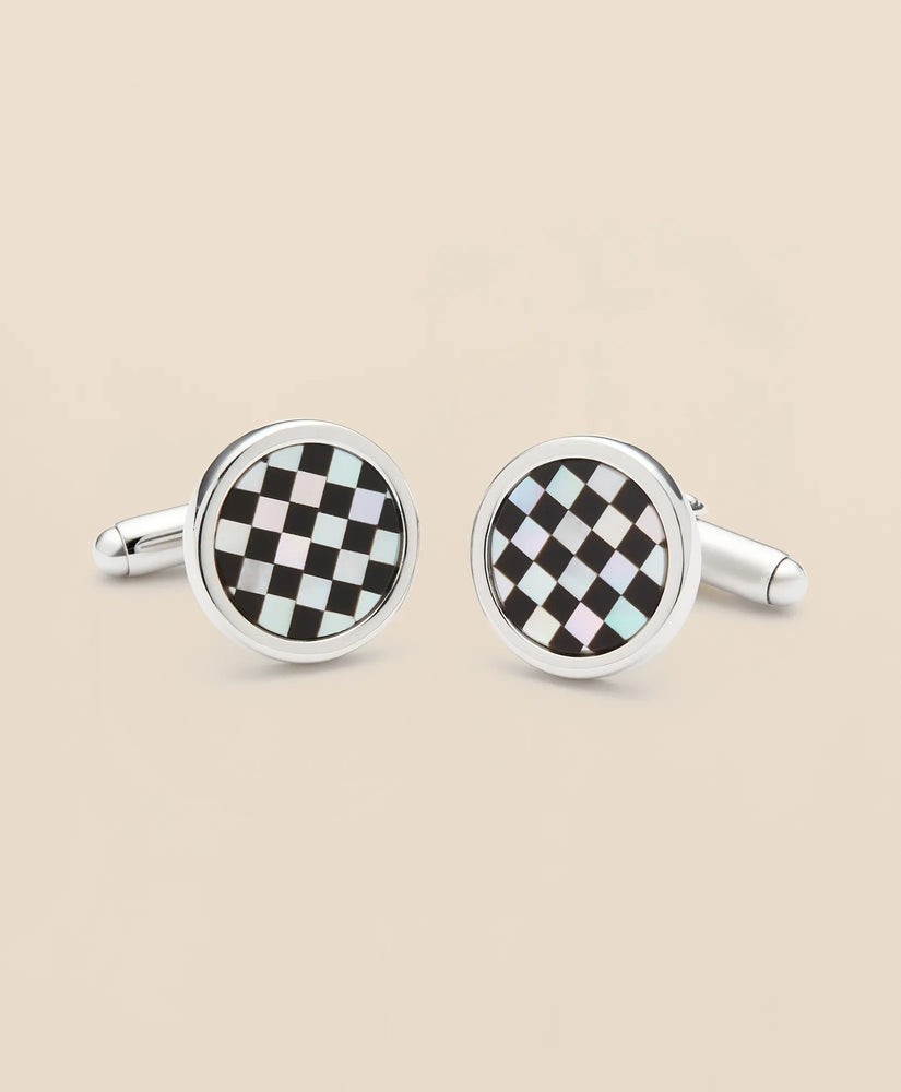 Brooks Brothers Men Sterling Silver Rhodium-Plated Checkerboard Cufflinks