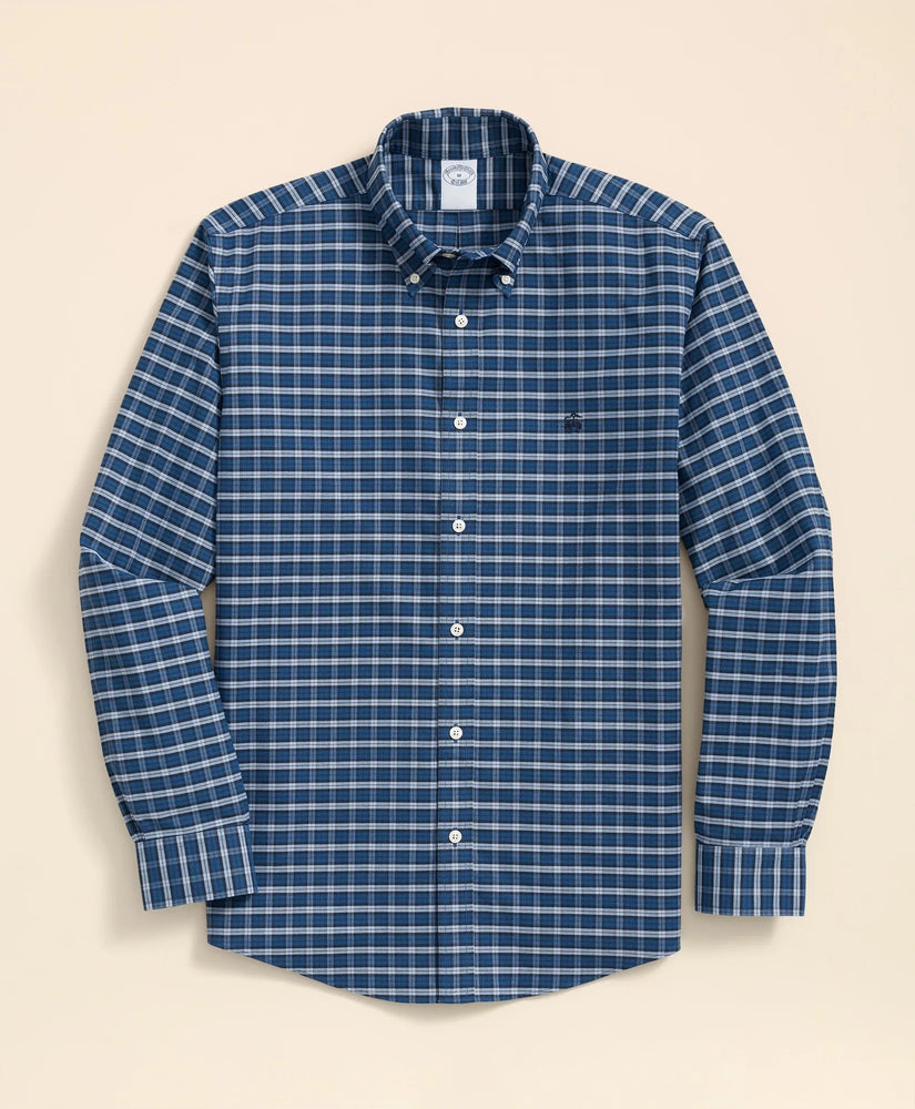 Brooks Brothers Sale Stretch Cotton Non-Iron Oxford Polo Button Down Collar, Mini Tartan Shirt
