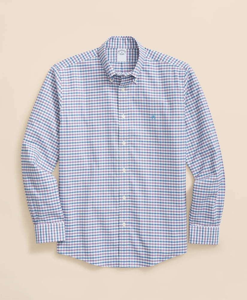 Brooks Brothers Sale Stretch Cotton Non-Iron Oxford Polo Button-Down Collar, Outline Check Shirt