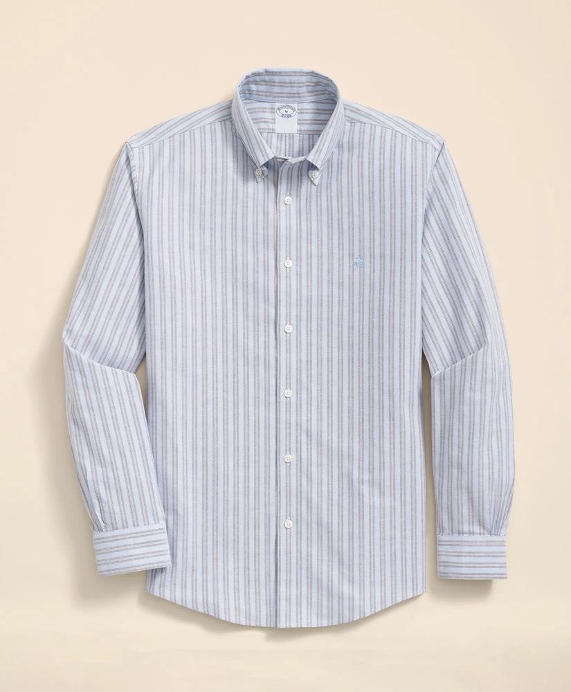 Brooks Brothers Sale Stretch Cotton Non-Iron Oxford Polo Button Down Collar, Striped Shirt