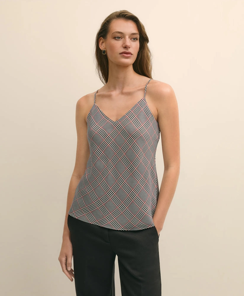 Brooks Brothers Sale V-Neck Glen Plaid Print Camisole in Washable Silk Charmeuse