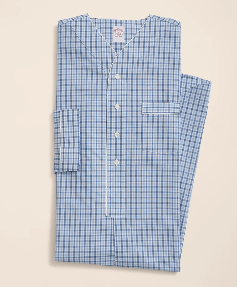 Brooks Brothers Men Cotton Broadcloth Checked Nightshirt
