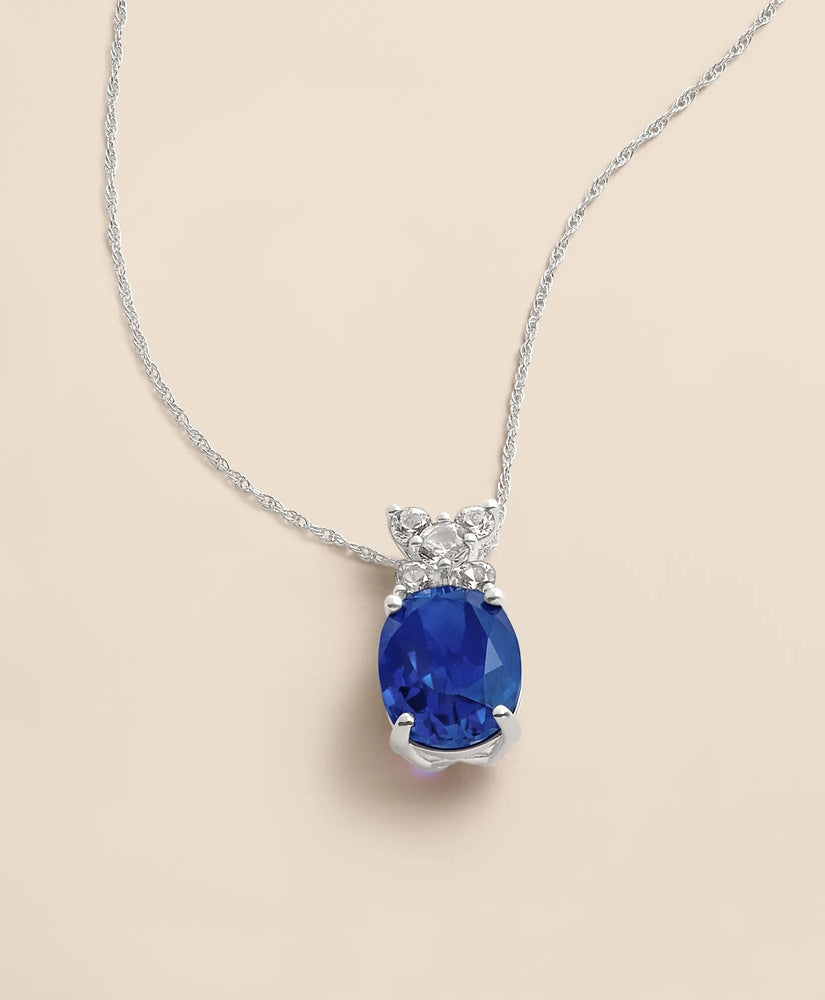 Brooks Brothers Women 0.3 CT. Lab-Grown Diamond 12mm Sapphire 14k White Gold Pendant Necklace