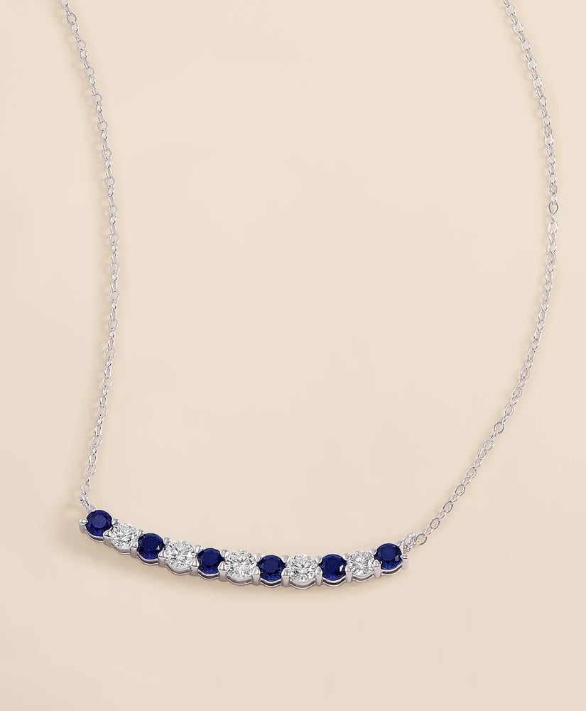 Brooks Brothers Women 0.63 CT. Lab-Grown Diamond 3mm Sapphire 14k White Gold Necklace
