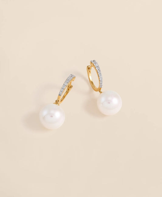 Brooks Brothers Women 14k Gold Pearl Hoop Earrings