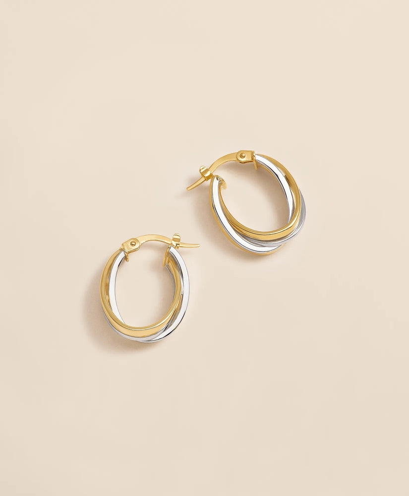 Brooks Brothers Women 14k Yellow-White Gold Hoop Earrings