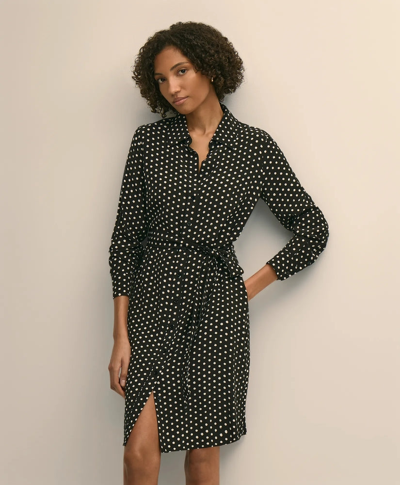 Brooks Brothers Women Belted Dot-Print Shirt Dress