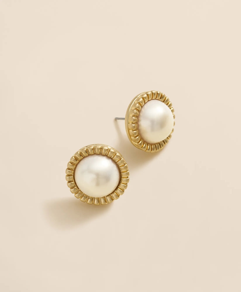 Brooks Brothers Women Bezel Frame Faux-Pearl Stud Earrings