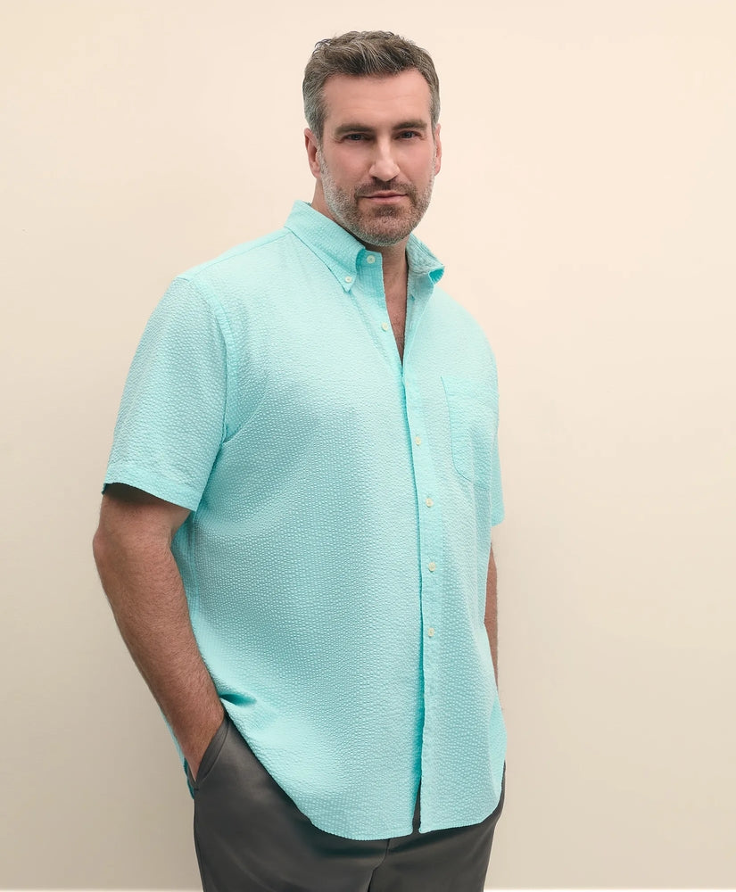Brooks Brothers Sale Big & Tall Cotton Seersucker Polo Button-Down Collar, Short-Sleeve Shirt