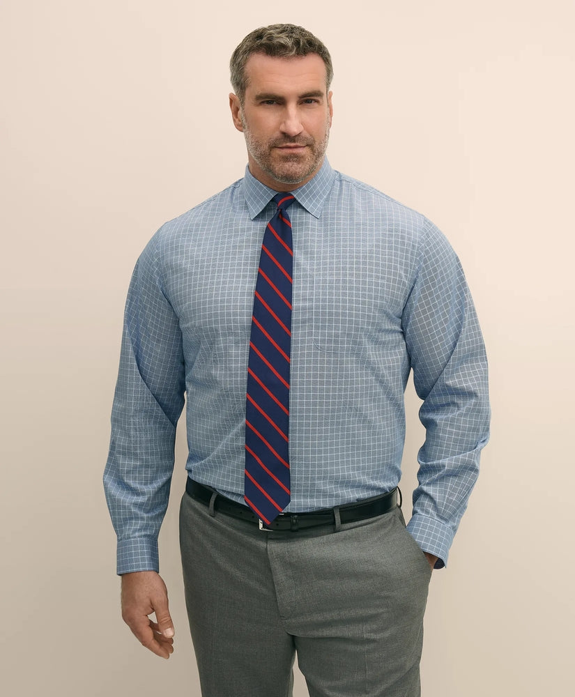 Brooks Brothers Sale Big & Tall Stretch Cotton Broadcloth Non-Iron Ainsley Collar Windowpane, Dress Shirt