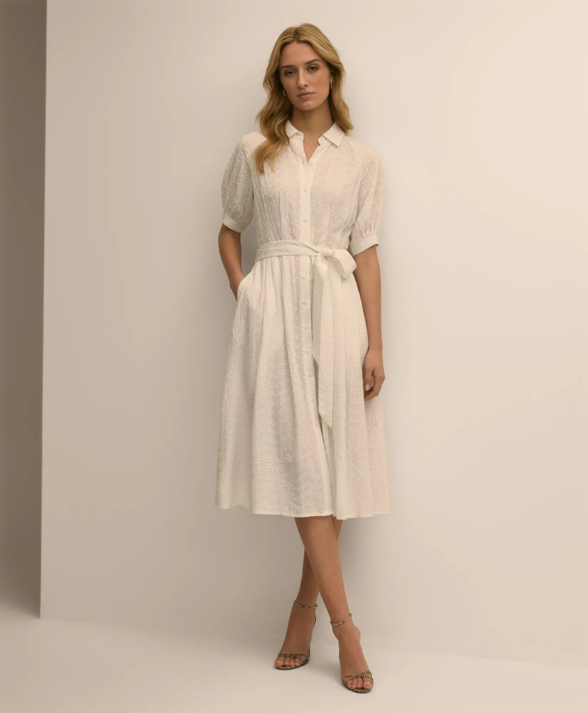 Brooks Brothers Women Embroidered Belted Shirt Dress