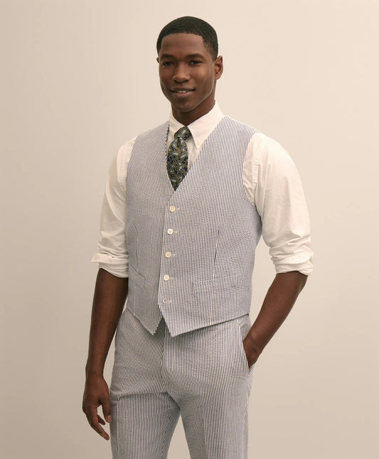 Brooks Brothers Tailored Classic Fit Cotton Blend Seersucker Vest