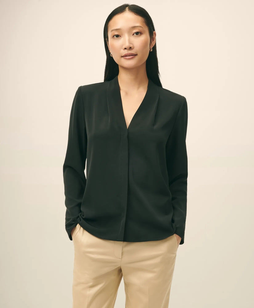Brooks Brothers Shirts Concealed-Placket Blouse in Crepe