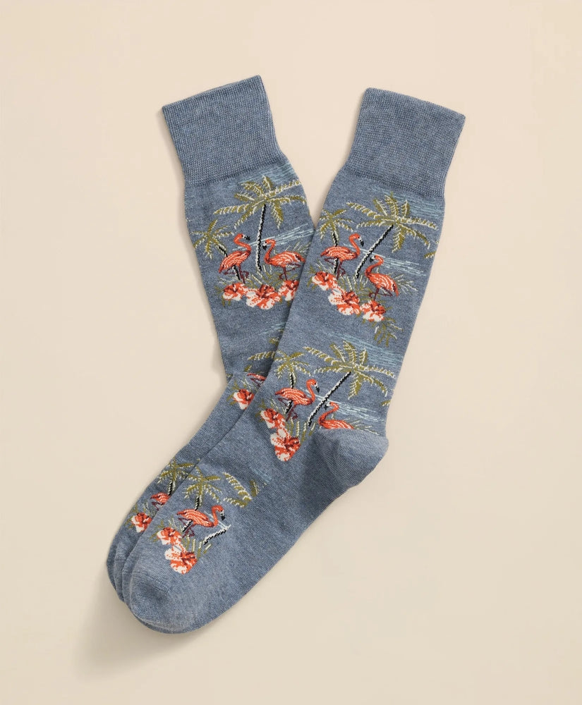 Brooks Brothers Men Cotton Blend Flamingo Motif Socks