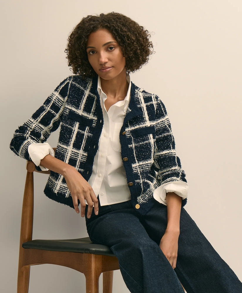 Brooks Brothers Sale Cotton-Blend Soft Plaid Cardigan