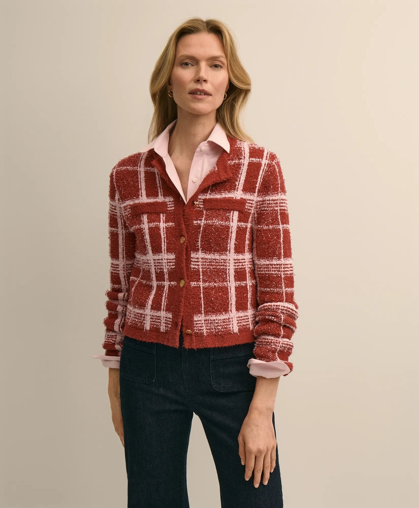 Brooks Brothers Sale Cotton-Blend Soft Plaid Cardigan