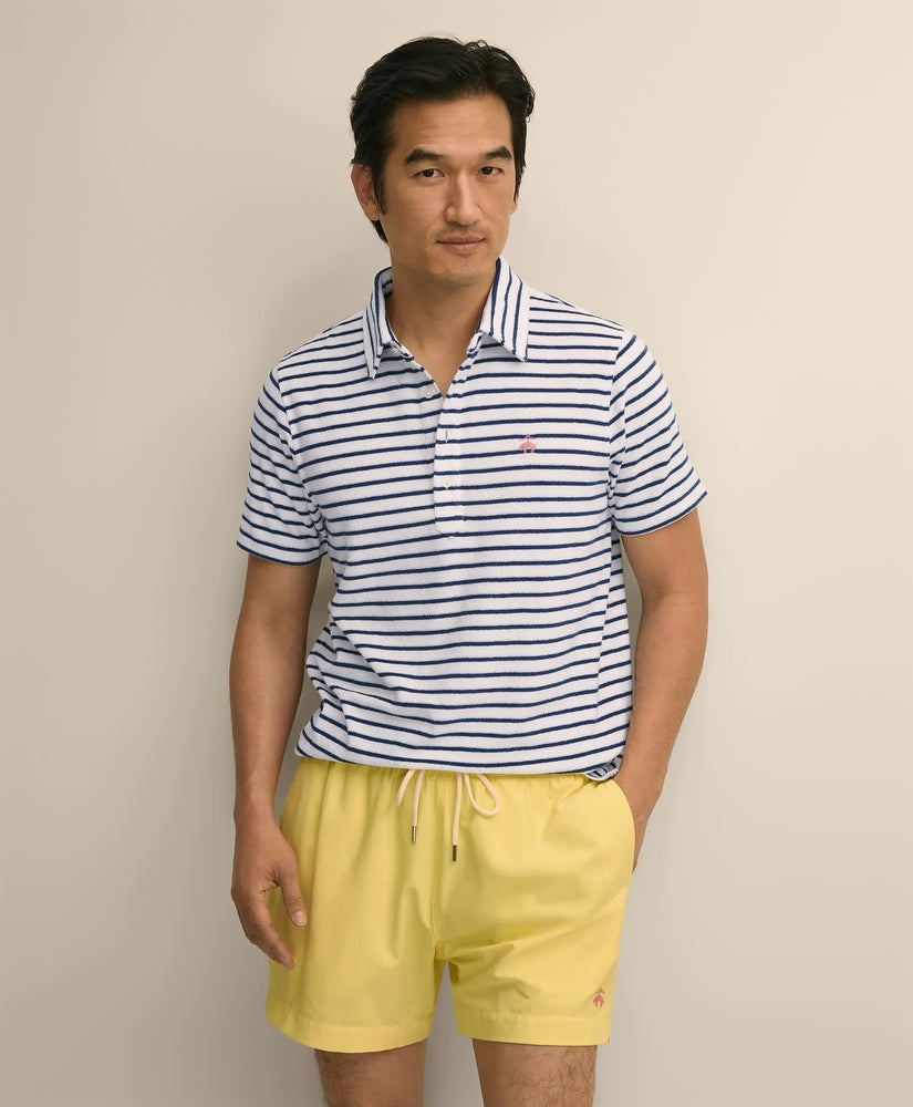 Brooks Brothers Men Cotton Blend Terry Cloth Stripe Polo Shirt