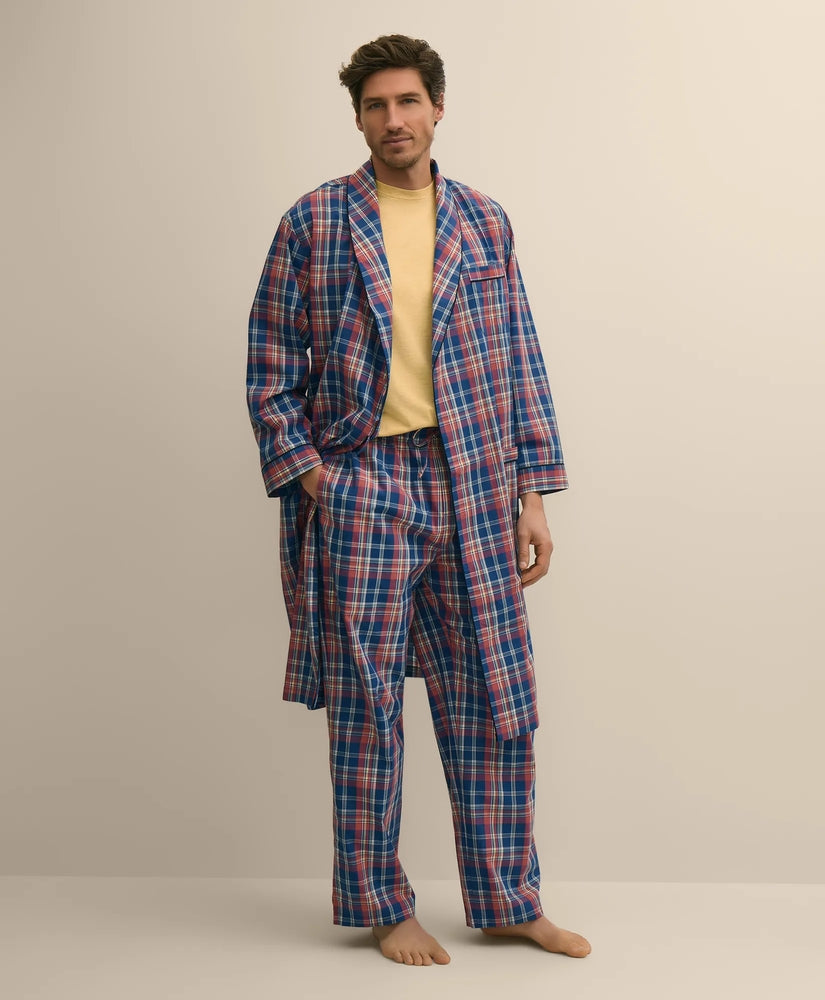 Brooks Brothers Men Cotton Broadcloth Madras Robe