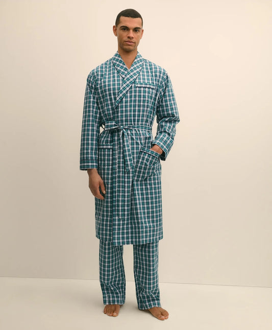 Brooks Brothers Men Cotton Broadcloth Plaid Robe