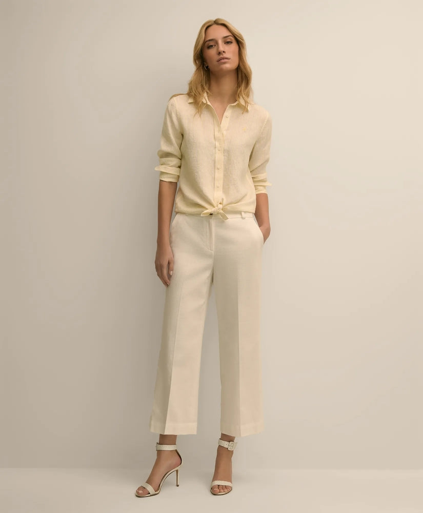Brooks Brothers Women Cotton Dobby Cropped Wide-Leg Pants