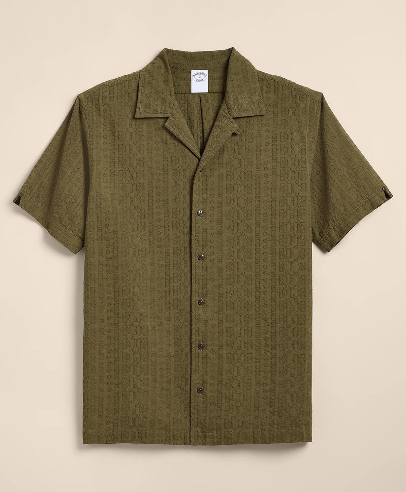Brooks Brothers Men Cotton Embroidered Geo Camp Collar Short-Sleeve Shirt