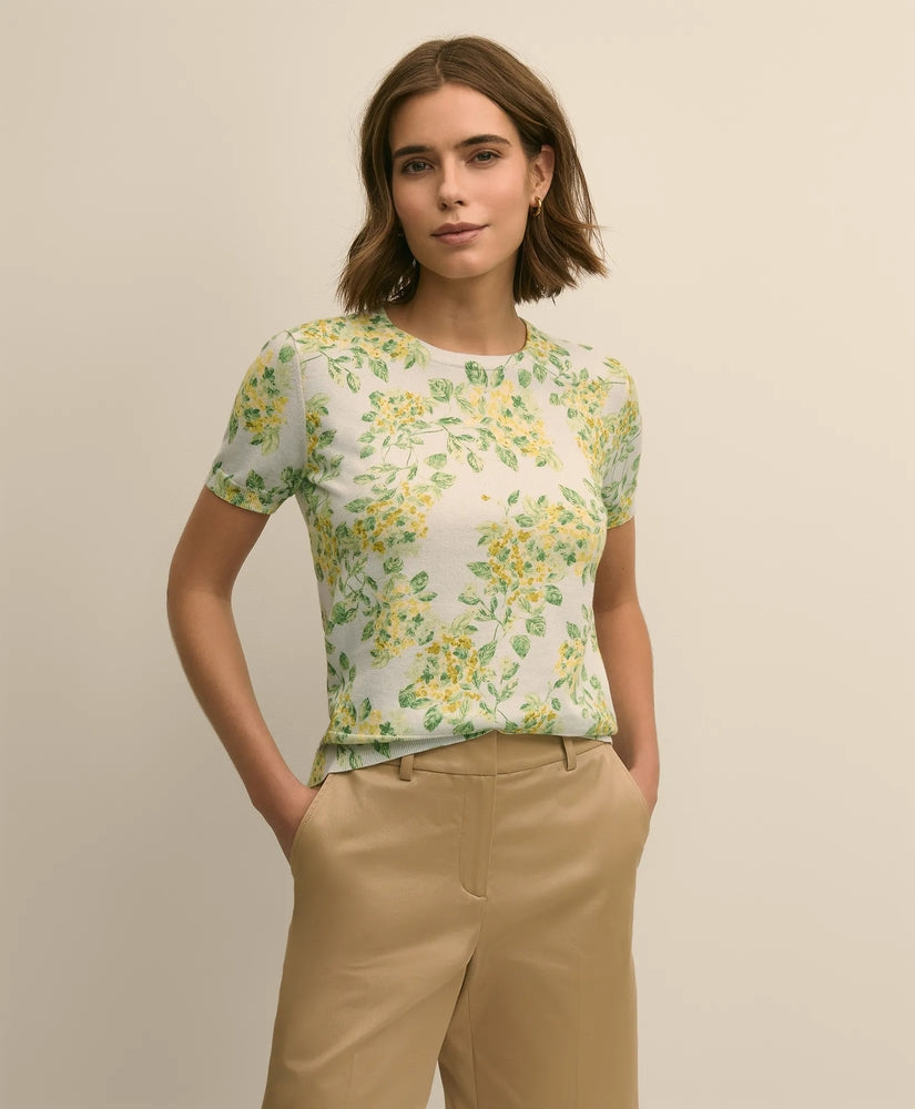 Brooks Brothers Women Cotton Floral Short-Sleeve Shell Sweater