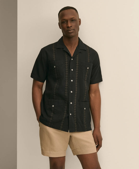 Brooks Brothers Men Cotton Guayabera Embroidered Short-Sleeve Shirt