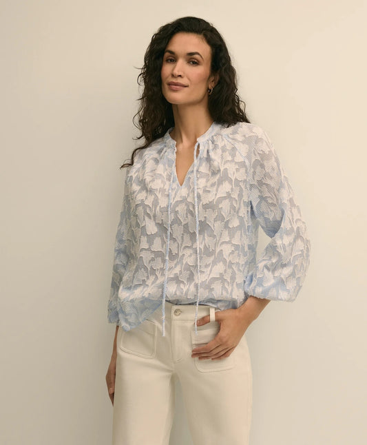 Brooks Brothers Women Cotton Jacquard Peasant Blouse