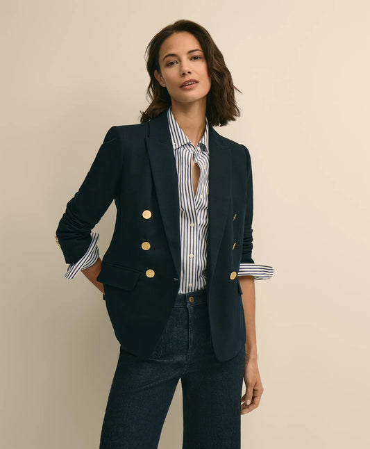Brooks Brothers Women Cotton Knit Double-Breasted Blazer