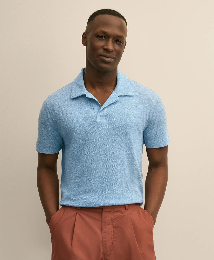 Brooks Brothers Men Cotton-Linen Pique Johnny Collar Shirt