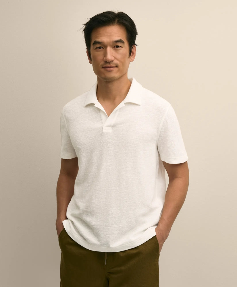 Brooks Brothers Men Cotton-Linen Pique Johnny Collar Shirt