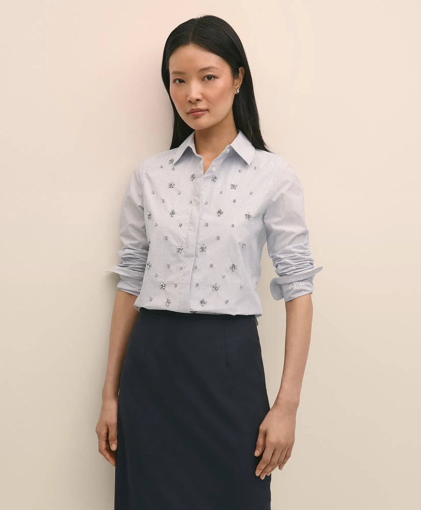 Brooks Brothers Sale Cotton Poplin Pinstripe Embellished Shirt