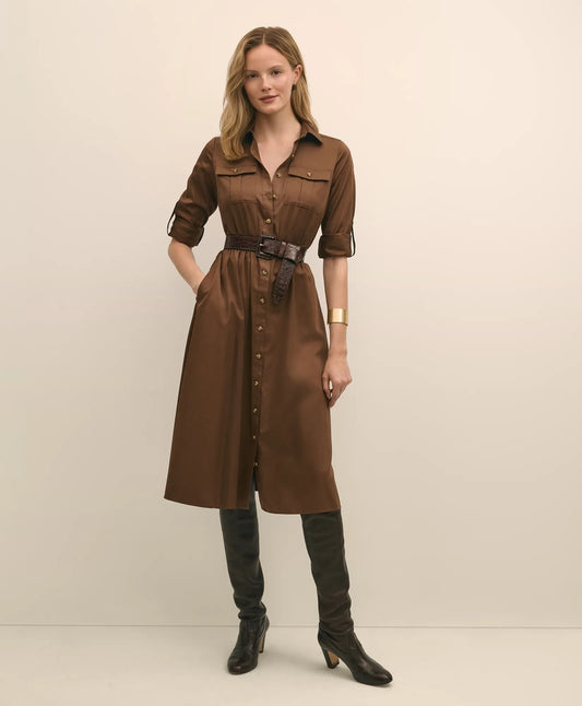 Brooks Brothers Sale Cotton Sateen Fit-And-Flare Belted Shirt Dress