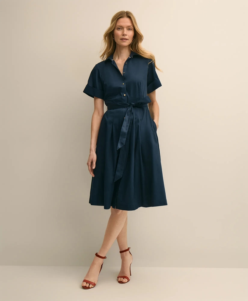 Brooks Brothers Women Cotton Sateen Short-Sleeve Belted Shirt Dress