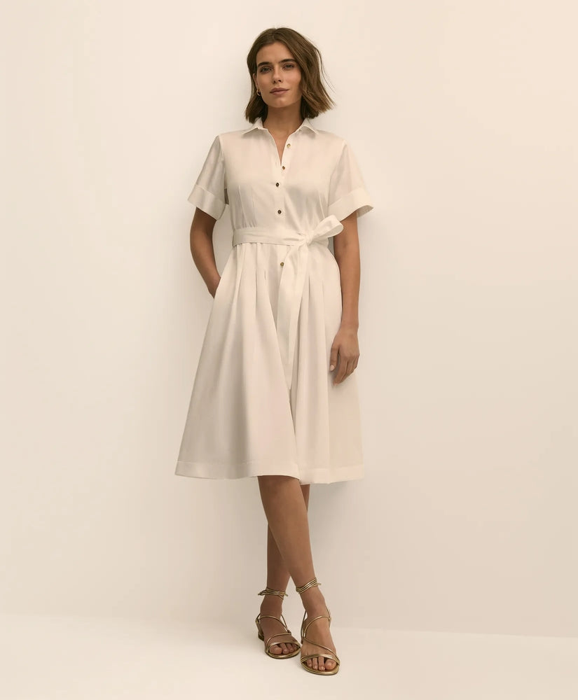 Brooks Brothers Women Cotton Sateen Short-Sleeve Belted Shirt Dress